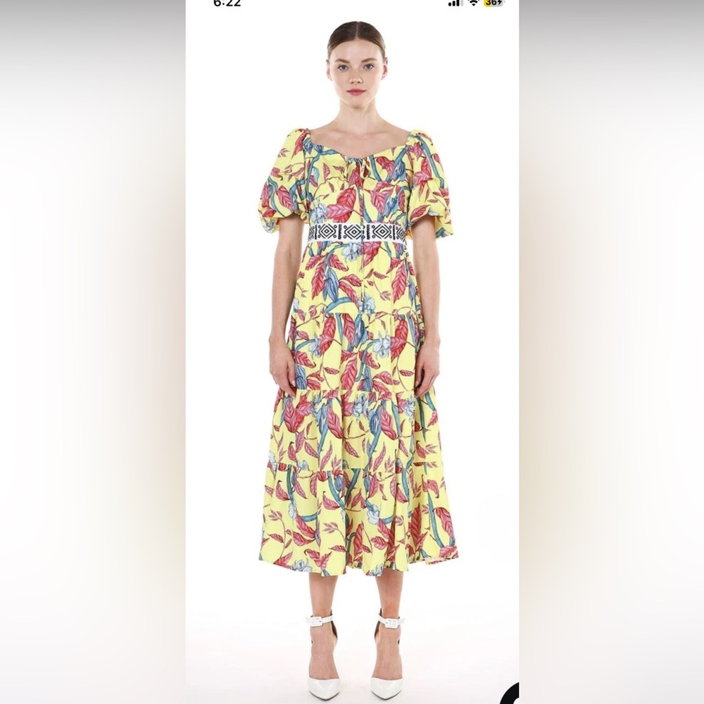 Beulah Multicolor Floral MIDI Dress Large EUC!